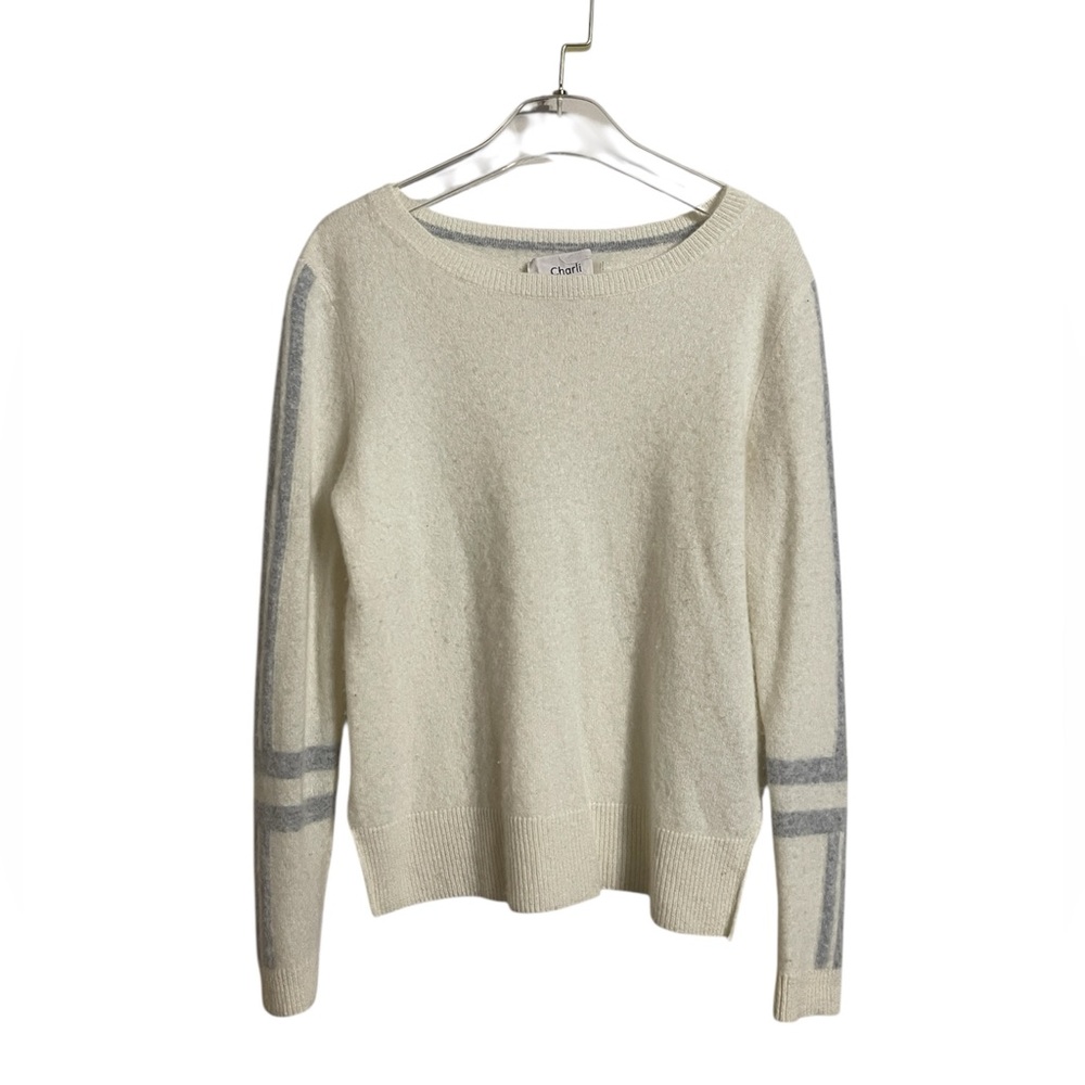 Charli Revolve Cream Cashmere Sweater with Gray Stripes